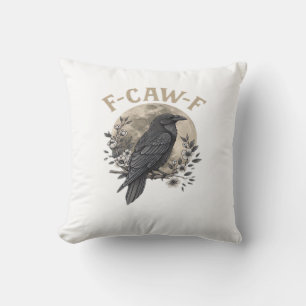 Coussin Style graphique drôle de corbeau disant F Caw F