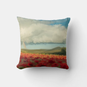 Coussin Style impressionniste champ de pavot avec arc-en-c