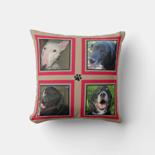 Coussin Style Instagram 4 Photo Famille Animaux-Rouge Cadr