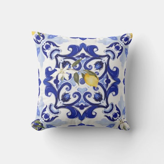 Coussin style italien, carreaux, majolica, citron, impress (Recto)