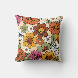 Coussin Style les années 70 coloré style rétro motif flora