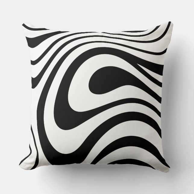 Coussin Style Marbre Abstrait Noir et Blanc (Recto)
