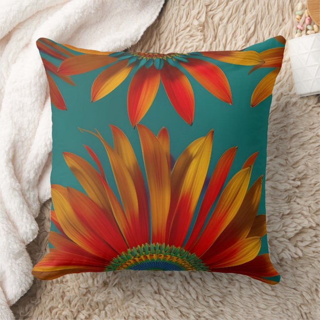 Coussin Style marocain or rouge orange turquoise vert flor (Couverture)