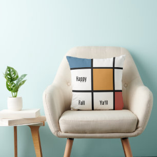 Coussin Style Mondrian Bleu Or Personnalisable