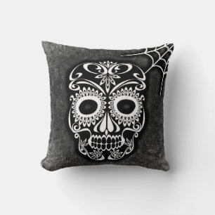 Coussin Style rétro vintage crâne et os croisés Cobweb
