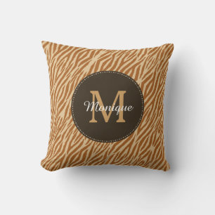 Coussin Stylé Tawny Brown Zebra Imprimer Monogramme et nom