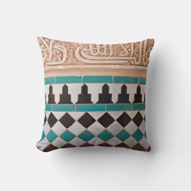 Coussin Style turquoise et Tan Arabesque (Recto)