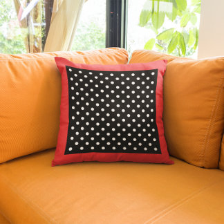 Coussin Style Vintage Bordure Rouge Points noirs et blancs