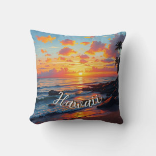 Coussin Style Vintage Hawaïen Voyage Côte Mer Coucher de s
