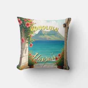 Coussin Style vintage Hawaiian Travel Honolulu Mid-Pacific