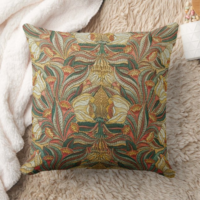 Coussin Style William Morris Rose Vert Botanique (Couverture)