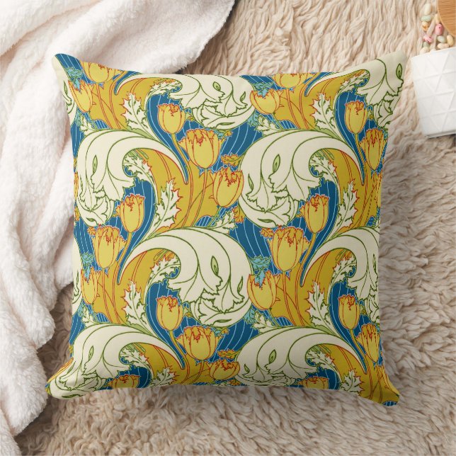 Coussin Style William Morris Tulp Tissu Floral sarcelle et (Couverture)