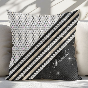 Coussin Stylisé faux cristal argent et noir Personnalisé