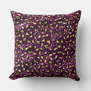 Coussin Stylish Black Purple and Gold Foil Leopard Spots