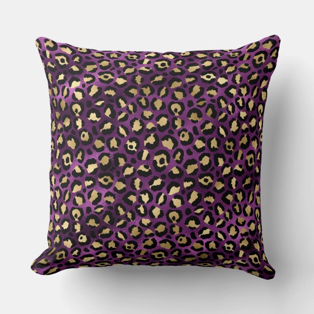 Coussin Stylish Black Purple and Gold Foil Leopard Spots (Recto)