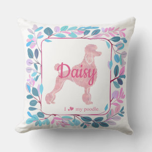 Coussin Stylish Pastel Rose Caniche Nom personnalisé & P