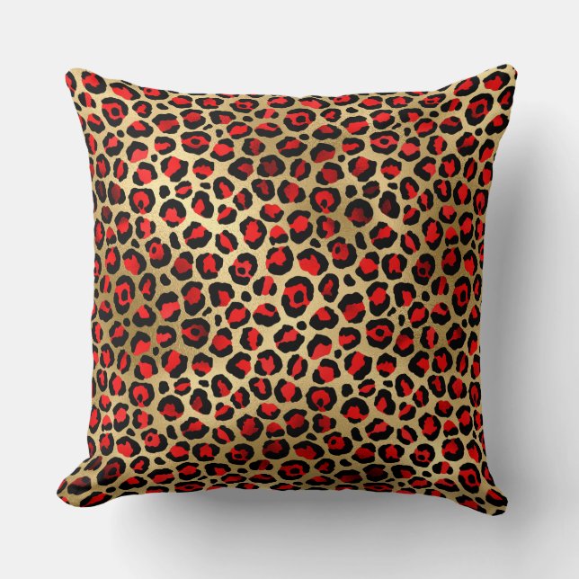 Coussin Stylish Scarlet Red and Gold Foil Leopard Spots (Recto)