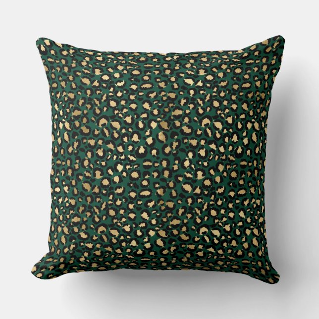 Coussin Stylish Zones Leopard Vert foncé et Gold Foil (Recto)