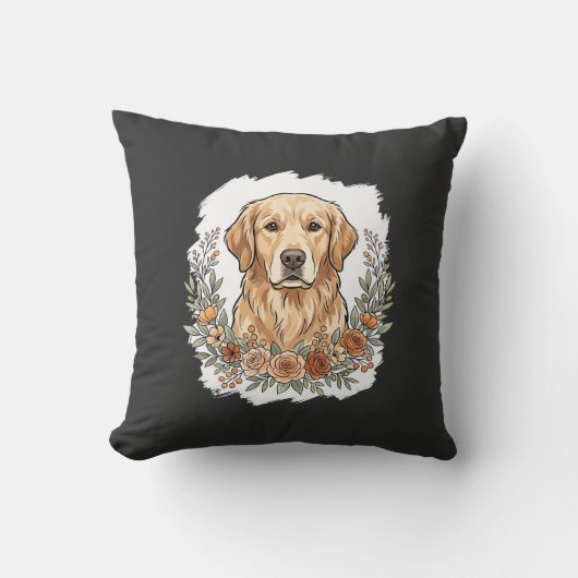 Coussin Sublimation Retriever Doré Floral (Recto)