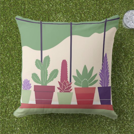 Coussin Succulents colorés et cactus (Herbe)