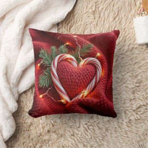 Coussin Sucre de canne de Noël Coeur avec lumières