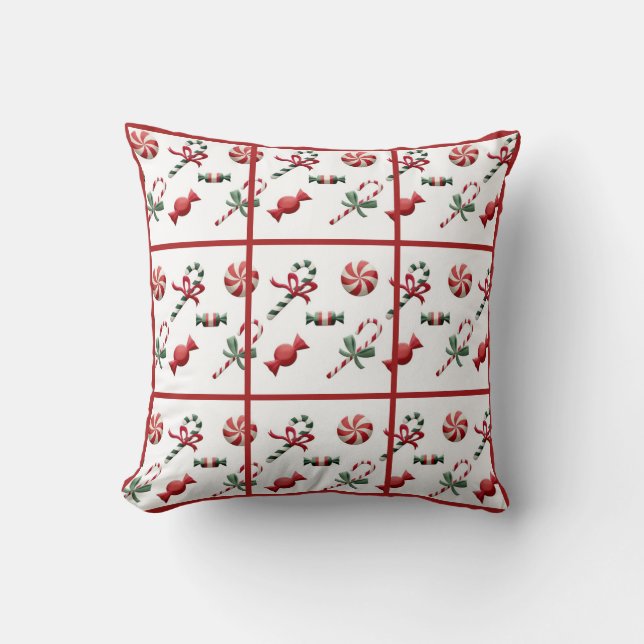Coussin Sucre de canne de Noël Rouge Chèque Blanc traditio (Recto)