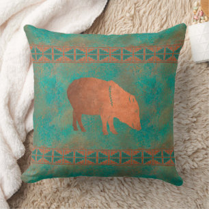 Coussin Sud-ouest Javelina Mama Cuivre Motif Turquoise 20i