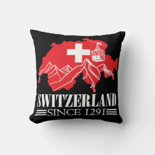 Coussin Suisse Carte depuis 1291 Montagnes Drapeau Suisse