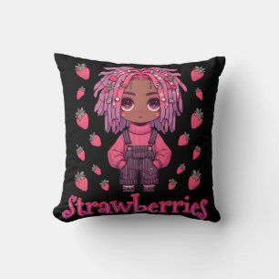 Coussin Sullen aux fraises : Kawaii peau foncée Anime Boy