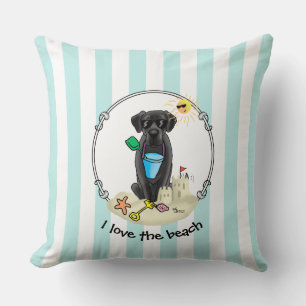 Coussin Summer Beach Black Lab Labrador Retriever Cute