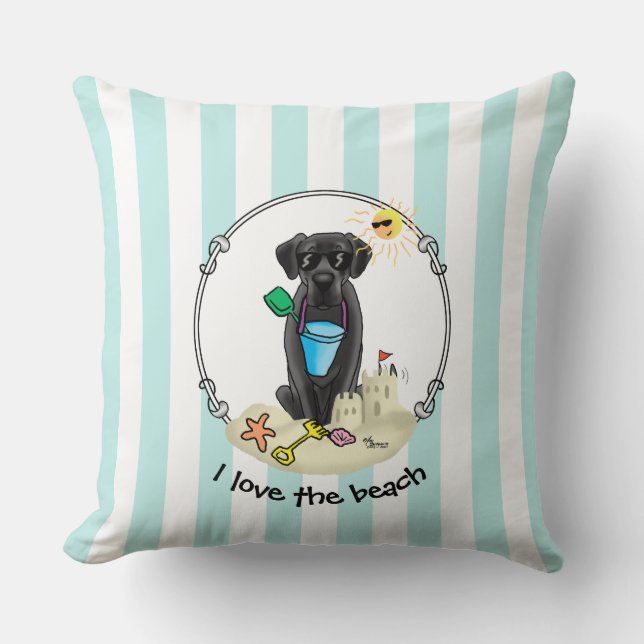 Coussin Summer Beach Black Lab Labrador Retriever Cute (Recto)