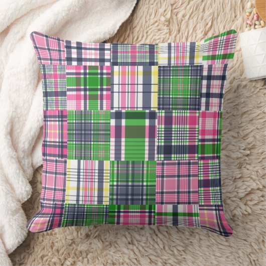 Coussin Summer Madras Plaid Preppy Patchwork (Couverture)