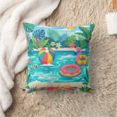 Coussin Summer Pool Party Illustration Throw Pillow (Couverture)