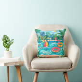 Coussin Summer Pool Party Illustration Throw Pillow (Chaise)
