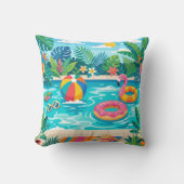 Coussin Summer Pool Party Illustration Throw Pillow (Recto)