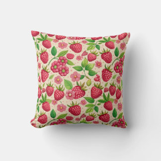 Coussin Summer Raspberry Garden Botanical Fruit Pattern