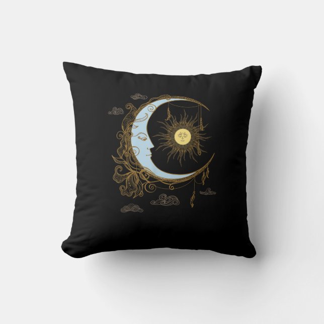 Coussin Sun Moon Vintage 90s Witch Whimsigoth esthétique (Recto)