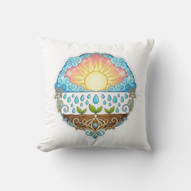 Coussin Sun Rain Growth Nature Symbol Illustration design  (Recto)