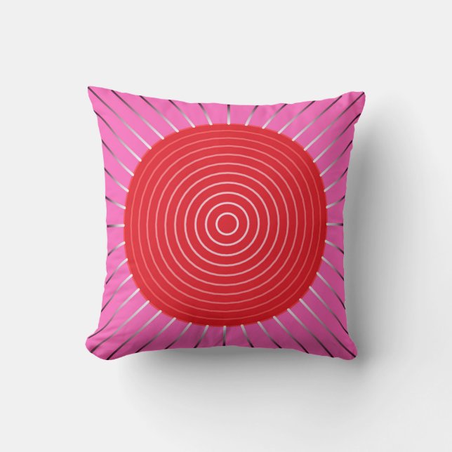Coussin Sunburst géométrique moderne - Fuchsia et rouge (Recto)