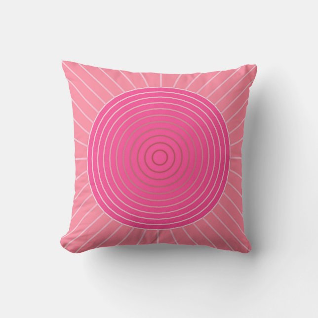 Coussin Sunburst géométrique moderne - Tons de Coral rose (Recto)