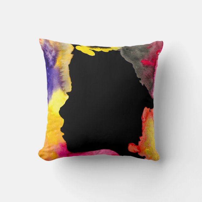 Coussin Sunflower lady silhouette watercolor art (Recto)