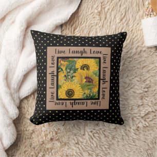 Coussin Sunflowers Black Gold Polka Dot Live Rire Aimer La