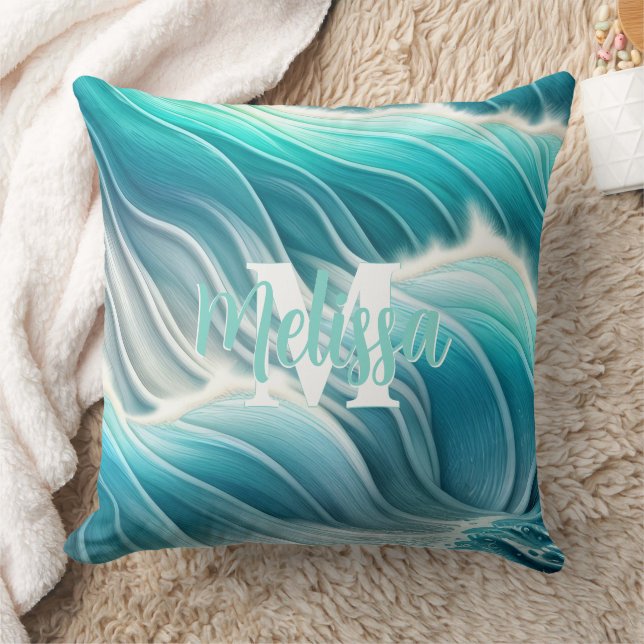 Coussin Sunny Pastel Ocean Waves Monogramme (Couverture)