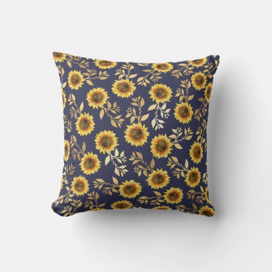 Coussin Sunny Yellow Gold Navy Feuille Motif (Recto)