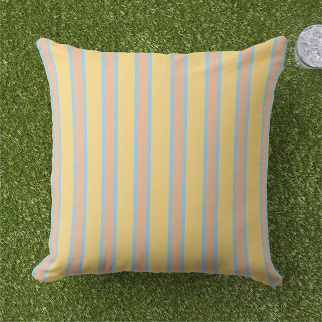 Coussin Sunny Yellow, Orange & Light Blue Striped  (Herbe)