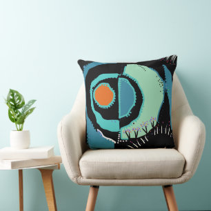 Coussin Sunrise Ethnic Circle - Turquoise Black Orange