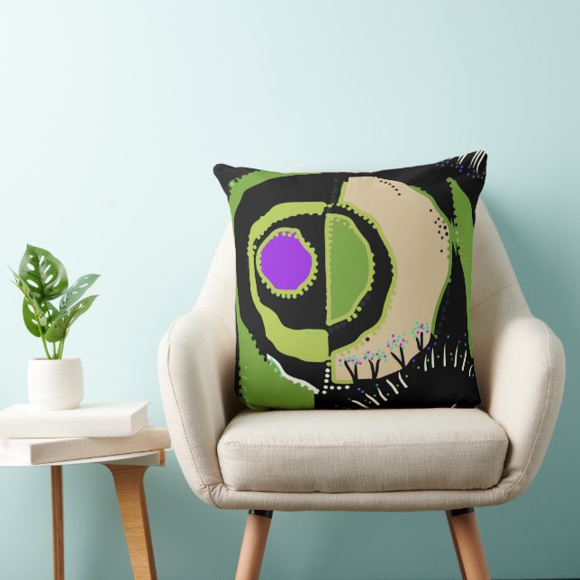 Coussin Sunrise Ethnic Circle - Vert Noir Violet (Chaise)