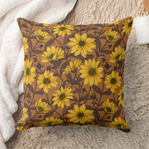 Coussin Sunroot, tournesol sauvage en jaune et marron
