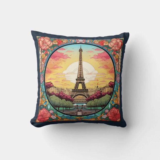 Coussin Sunset Paris Tour Eiffel Paris Français Floral (Recto)