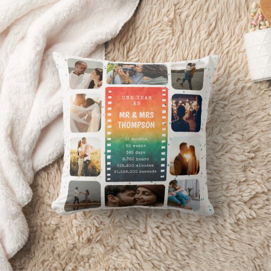 Coussin Sunset Photo Collage Mr and Mrs 1st Anniversary (Couverture)